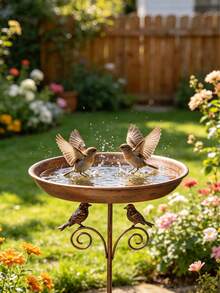 2-In-1 Vintage Copper & Iron Bird Bath With Anti-Slip Stand, Rust-Resistant Garden Decor - QS104 - View 9