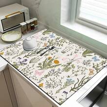 1 pieza Felpudo absorbente con patrón botánico vintage, decoración del hogar, apto para máquina de espresso, fregadero, grifo, baño, accesorios de cocina - Multicolor - Ver 6