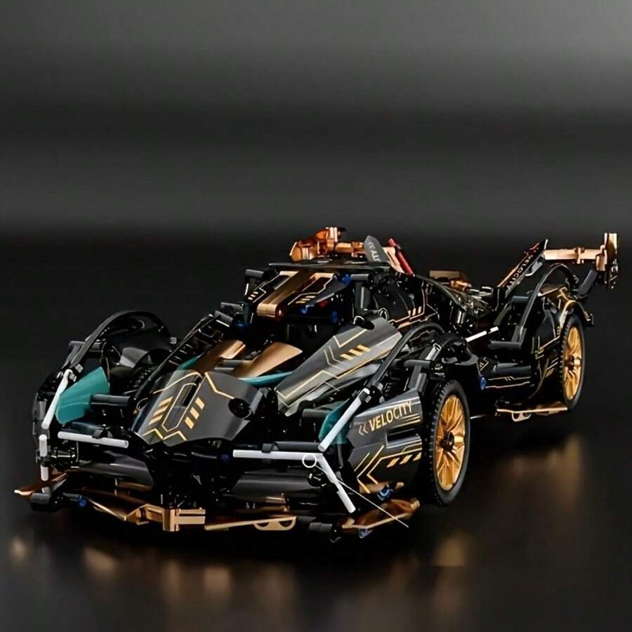 900片限量版超級跑車模型套件-時尚黑金配色-DIY機械組裝-高品質ABS塑料-可堆疊車輛套組-適合積木愛好者、模型製作者與汽車玩具收藏家 - 彩色 - View 1