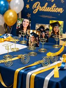 10pcs Graduation Cap Table Number Holders, Graduation Cap Display Clips, Multifunctional Gold Graduation Cap Name Card Holders And Memo Clips, Suitable For Graduation Party, Wedding, Birthday Party - Multifunctional Photo/Image/Business Card Desktop Display Stand With Stable Base, Elegant Cap-Shaped Central Decoration Suitable For Desktops - A - View 3
