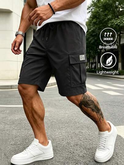 Men's Casual Cargo Shorts, Summer Multi-Pocket Drawstring Bermuda Shorts, Loose Fit Slimming Streetwear, Adjustable Waist, Suitable For Daily Wear, Fitness, Running, Outdoor Activities Sports