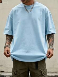 Oversized Boxy Cut Short Sleeve Jersey T Shirt Casual Crop Fit Streetwear Modern Minimalist All Season Essential Top-Comfortable Retro Cotton T-Shirt - 藍色1 - 查看 3