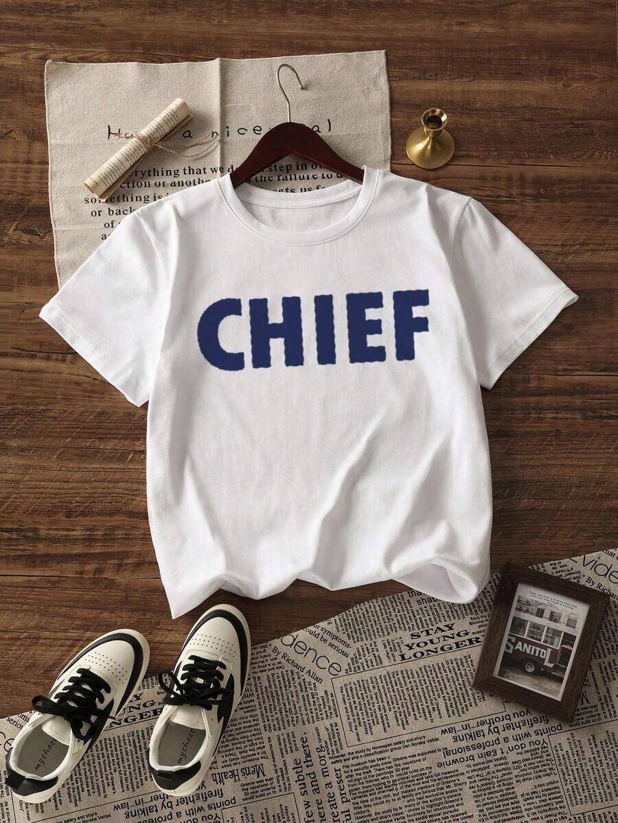 Nueva Camiseta de Manga Corta para Mujer, Primavera/Verano, con Estampado Gráfico de Letras Únicas, Cuello Redondo, Casual, Versátil y a la Moda - Alta Calidad - Blanco - Ver 1