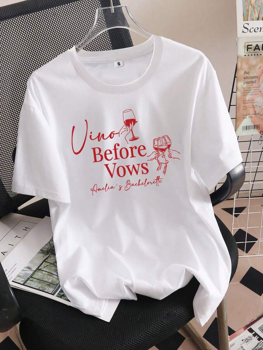 Vintage 100% Cotton T-Shirts, Custom-Made For Bachelor Parties, Can Be Printed With Personalized Text/Names, Exclusive Bridal T-Shirt From The Wine Club "Tasting Before The Oath", Suitable As A Winery Themed Gift Or Bachelor Party. - 白色 - 查看 1
