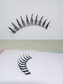 10pcs Cluster-Style Natural A-Type Korean Girl Group Makeup False Eyelashes, Transparent Stem Fake Lashes For No-Makeup Face Look, Aesthetic - View 2