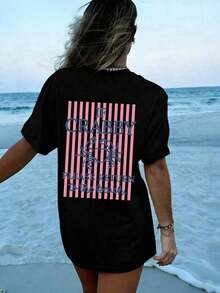 Women's 100% Cotton Graphic Graphic T-Shirt With Double Print "If I'm In A Bad Mood, Please Go Back To The Beach" And "Salty", Casual And Oversized Summer Style | Summer Clothes | Holiday Outfits Pure Cotton T-Shirt 100% Cotton 100% Cotton - 黑色 - 查看 4