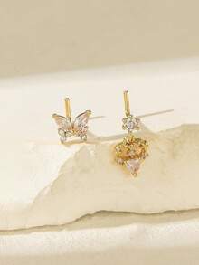Bộ 2 khuyên mũi hình bướm và trái tim mạ vàng, kiểu dáng chữ L, đính đá Cubic Zirconia, trang sức xỏ mũi chữ L kiểu Y2K dành cho nữ. - Vàng - Xem 5