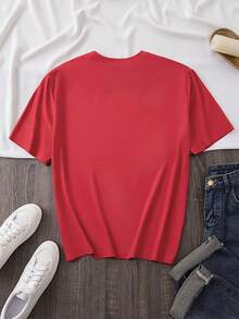 1 camiseta de talla grande con estampado de letras, de manga corta y cuello redondo, estilo casual, adecuada para verano y primavera, ropa de talla grande para mujer, 180g 100% algodón. - Negro - Ver 11