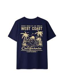 Women's Short-Sleeved T-Shirt With A Round Neck, Casual, Minimalist, And Versatile Style, Featuring A Palm Tree Print And Slogan, Suitable For Everyday Wear. Printed T-Shirt, Vacation. Summer - 海軍 - 查看 4