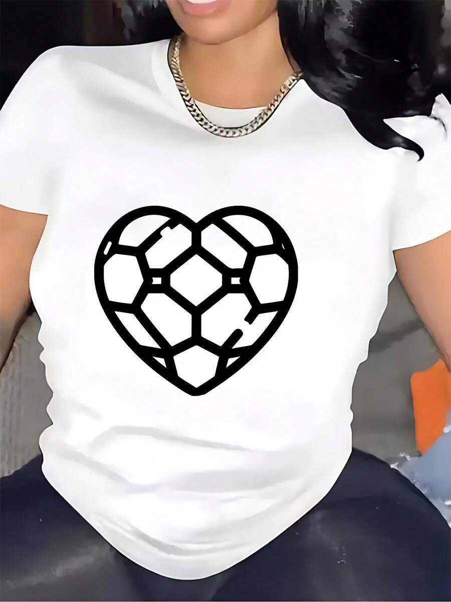 Camiseta con diseño de corazón para amantes del fútbol, tela suave de 180g, regalo perfecto para familiares y amigos entusiastas del fútbol, adecuada para actividades de team building, camiseta unisex suave y cómoda, talla S, moderna y casual. - Blanco - Ver 1