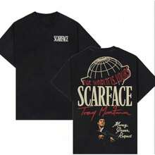 FEEGO Two-Sided Graphic T-Shirt - The World Is Yours, Featuring An Iconic Tony  Image. Perfect For Movie Fans And Streetwear Enthusiasts. Casual Crew Neck T-Shirt, 100% Pure Cotton, Urban Fashion Tee. Y2K A8SY KA9D - 黑色 - 查看 2