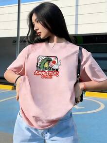 T-Shirt With Japanese-Style Text,  Short-Sleeved T-Shirt For Spring And Summer 2026, Made In Mexico, 180 Grams. Cartoon Print, Couple Design, Suitable For Indoor Or Outdoor Wear. Crew Neck, Unisex, Ideal For Office And Leisure. One-Pack. - PK-P631577SLNDXZGY629 - 查看 3