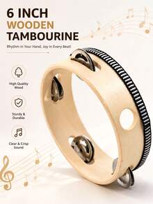 OBOVAY 15 cm Holz-Handtrommel, rhythmisches Perkussions-Musikinstrument, geeignet für Partys, KTV, Kirchen, Hochzeiten und Feiern, perfektes Geschenk für Erwachsene und Kinder zu Feiertagen und Geburtstagen - Verschiedenfarbig - Übersicht 5