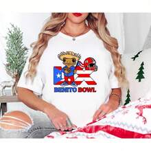 Oversized 100% Cotton T-Shirt With Fun Print Of Benito The Rabbit Bowl + American Football Touchdown. Perfect Christmas Gift For Family/Boyfriend/Girlfriend #Rabbit #BenitoBowlFair #FunHolidayTK #ChristmasFootball Fit 4MFV RA5O - Putih - View 4