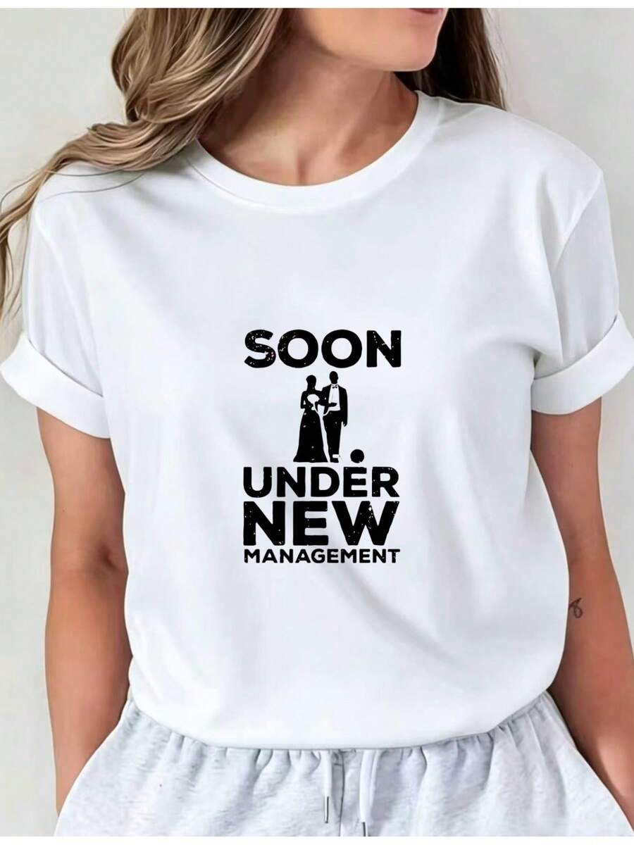 Women's Casual Sports T-Shirt With Weightlifting Silhouette In Black Text - White Elastic Round Neck T-Shirt, Machine Washable, Comfortable Fit And Suitable For All Seasons. - trắng - Xem 1