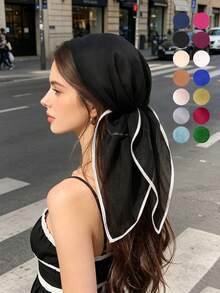 1pc New Women's Solid Color Chiffon Bandana & Square Scarf, Casual Breathable Neck Scarf With Hemmed Edge Design, Multi-Functional Hair Accessory, Headband, Hair Tie, Head Wrap, Clothing Accessory, Hair Hoop, Suitable For Abaya, Soft And Lightweight, For Spring, Summer, Autumn, Winter, Daily Wear And Travel - Multicolor - View 12