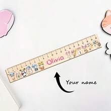 1 pieza Regla de madera personalizable con grabado de nombre, herramienta de medición con diseño lindo, regla personalizada para volver a la escuela, varios diseños con opción de nombre, regla de madera duradera y multifuncional, regalo útil de instrumento matemático para el nuevo período escolar - A - Ver 10