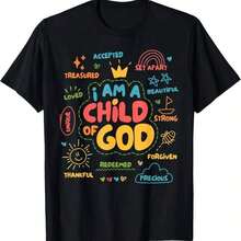 Nueva Camiseta Casual de Verano [100% Algodón] HIPTEE - Diseño Retro Cristiano 'Soy un Hijo de Dios' - Regalo de Fe en Jesús - Unisex para Mujer y Hombre - Uso Diario en el Campus - Estilo Urbano Vintage - Camiseta Holgada de Algodón de Manga Corta y Cuello Redondo - Negro - Ver 6