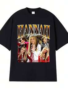 playeras de mujerHannah Montana Vintage Pop Graphic T-shirts Men Women's Clothing Fashion Aesthetic T Shirt O-Neck 100 Cotton T-shirt Streetwear - Negro - Ver 1