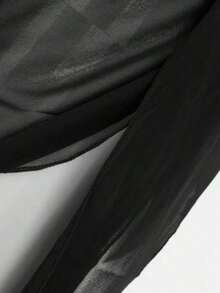 Conjunto de falda cubierta de verano para mujeres en vacaciones en la playa con cintura ajustable y unicolor - Negro - Ver 3