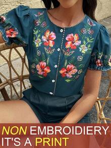 Blusa estampada de mujer con estilo de vacaciones - Multicolor 5 - Ver 5