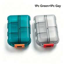 10-Compartment Portable Pill Organizer, Weekly Pill Organizer, Pocket Pill Storage Box, Portable Pill Case. - Gray and Green - View 1