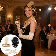 1920s Ladies' Vintage Evening Party Dress Set | Elegant Retro Additions, Suitable For Vintage Balls, Single Party, Masquerade, Carnival,Halloween - Multicolor - View 3