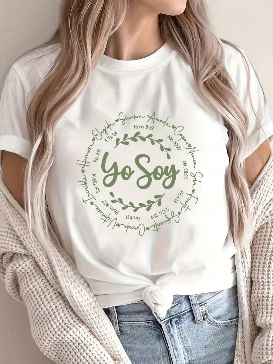 Popular Short-Sleeved Summer T-Shirt With A Round Neck And Heart-Shaped Design, Versatile For Creating Your Own Style. Elegant Party Outfit, Stylish Ladies' T-Shirt, Blouse Suitable For Curvy Women, Prom Skirts, Casual Wear. Adorable Animal Print, Fun Letter Print. - 白色 - 查看 1