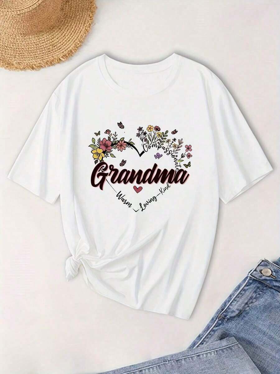 Fashionable Women's T-Shirt With A Heart-Shaped Floral Print, Loose Fit And Round Neck, Breathable And Sweat-Free, Soft And Smooth, With A Quality Feel, Suitable For Sports And Fitness, Daily Wear, Vacation, Office, School, Parties And Other Various Occasions. - 白色 - 查看 1
