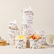 10 pièces/20 pièces/60 pièces, Coupes à glace en papier imprimées de motifs western cowboy, bols à collation jetables thème Far West avec motifs de cheval, cactus et crâne de vache, bols à dessert imprimés de motifs de vache marron et blanc pour anniversaire thème western, fête de rodéo, service de dessert cowboy - Voir 5