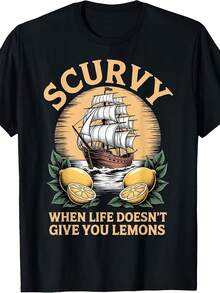 Funny Men's T-Shirt With Lemon Print "Scum When Life Doesn't Give You Lemons?" - Short-Sleeved T-Shirt With Lemon Print, Comfortable And Casual, With A Round Neck, Suitable For Casual Wear, Gym And Gifts, Machine Washable Printed Clothing. - 黑色 - 查看 1