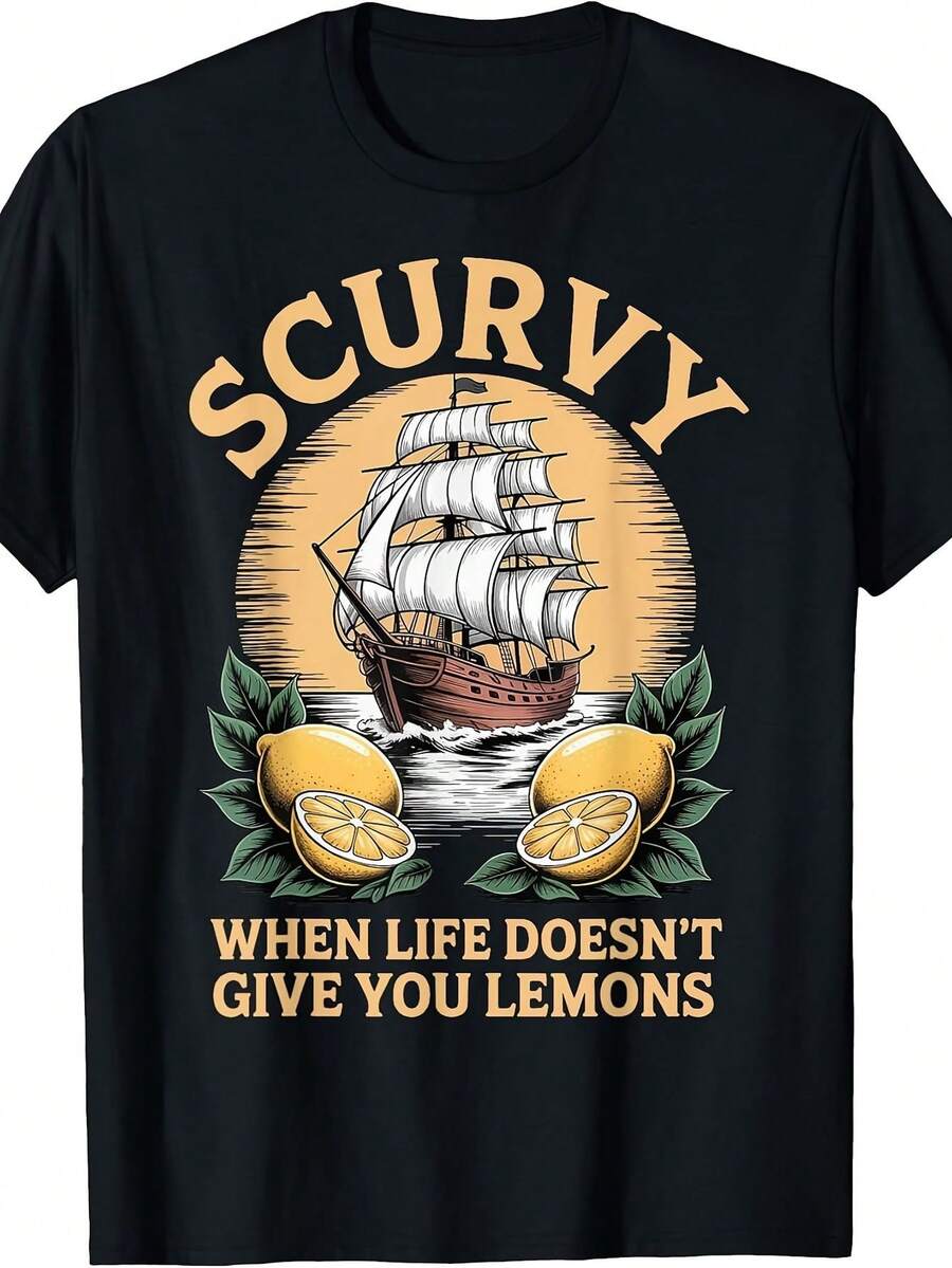 Funny Men's T-Shirt With Lemon Print "Scum When Life Doesn't Give You Lemons?" - Short-Sleeved T-Shirt With Lemon Print, Comfortable And Casual, With A Round Neck, Suitable For Casual Wear, Gym And Gifts, Machine Washable Printed Clothing. - 黑色 - 查看 1