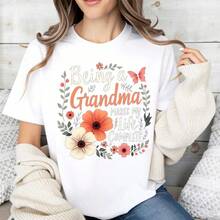 Floral Design T-Shirt With A Grandmother Quote, Round Neck, Casual, For Women, Mother's Day Gift, Grandmother Outfit, Casual Cotton T-Shirt For Everyday Wear. - 白色 - 查看 2