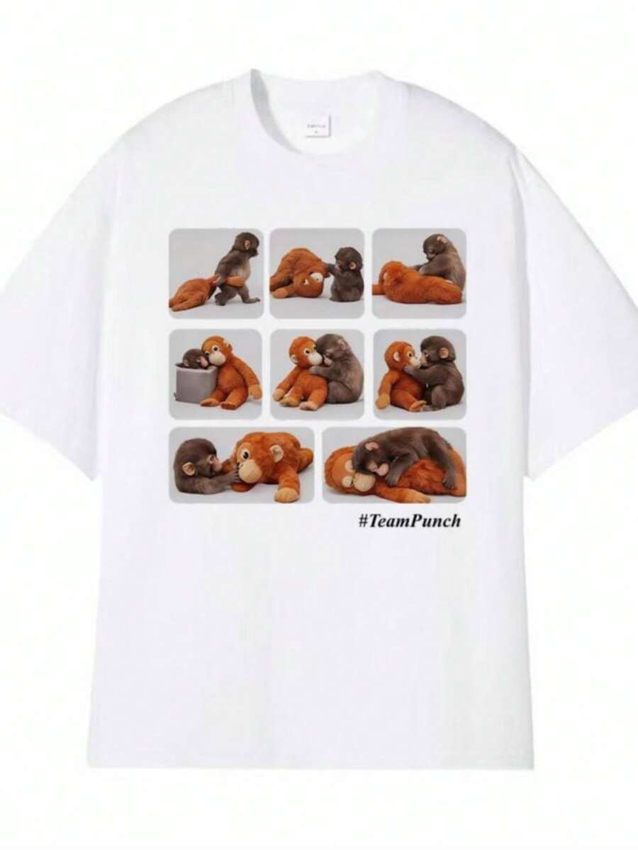 Women's T-ShirtsCute Monkey Punch Graphic T-Shirt Men Women Fashion Classic Retro Oversized T Shirts Comfort Casual 100 Cotton Crewneck T Shirt - 白色 - 查看 1