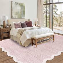 1Pcs Room Decor Modern Washable Scalloped Border Solid Pink Area Rug For Living Room Indoor Bedroom Foldable Floor Mats, Soft Low Pile Non Shedding Carpets For Offices Non-Slip Runner For Hallway Dorm - Baby Pink - View 1