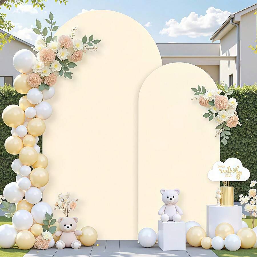 1pc Double-Sided Beige Arch Backdrop, 5ft, 6ft, 6.6ft, 7.2ft Wedding Arch Cover, 2 Sides Spandex Fabric Arch Backdrop, Suitable For Birthday Party Wedding Arch Decor (Arch Stand Not Included, Fabric Background Only)