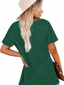 Women's "Don't Be Crabby" Short-Sleeved Crew Neck T-Shirt, Featuring A "I Might Be Laid Back But I Can Lean Forward" Print Design. Comfortable And Breathable, Stylish And Elegant, Machine Washable, Suitable For Everyday Casual Wear. - 綠色 - 查看 4