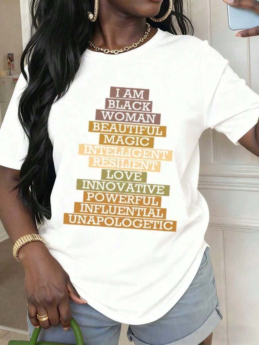 African Pride T-Shirt: I Am Black, Beautiful, Magical, Intelligent, Resilient, Loving, Innovative, Powerful, Influential, And Unapologetic. Women's Printed T-Shirt, Casual Everyday Wear, Ideal Gift For Holidays And Family. - 白色 - 查看 1