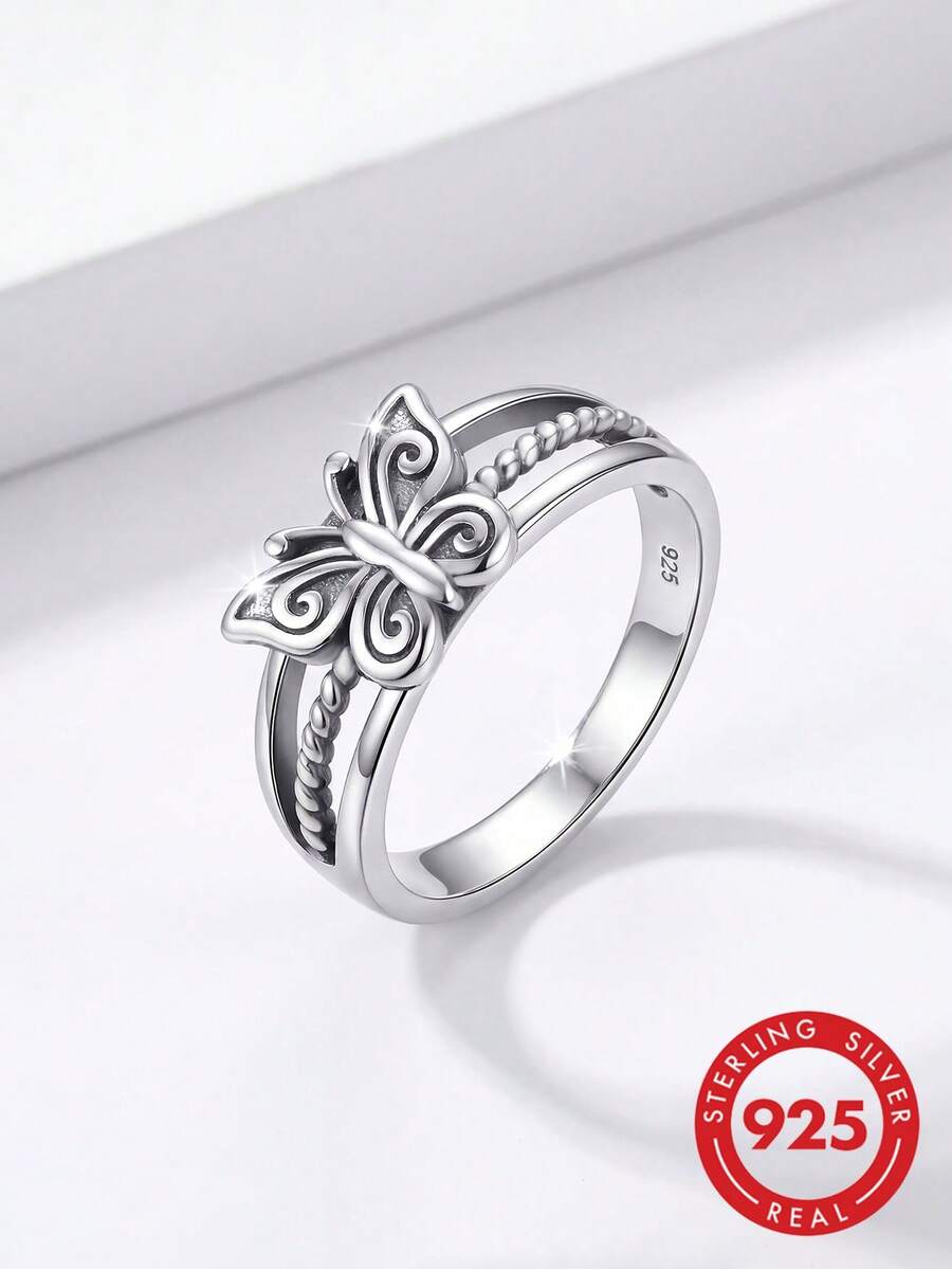 1 buah Perhiasan Wanita Bentuk Pita Lucu Bertatahkan Zirkonia Perak Sterling 925 untuk Pemakaian Sehari-hari, Hadiah Kencan, Hadiah Perhiasan Istimewa - Cincin 5 - View 1