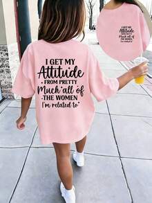 Teen Girl Casual Funny Print Round Neck Short Sleeve T-Shirt, Summer Top - Pink - View 3