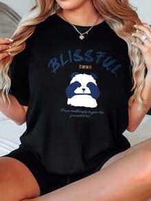 Women's Shirts 2026, Happy Mouse And Panda Print Design, Breathable, Casual Blouses For Women - 黑色 - 查看 7
