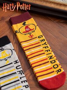 Noctvar OBM Sleepwear X Harry Potter 4雙哈利波特靈感巫師帽與學院標誌印花中筒襪，復古4學院配色，百搭休閒、派對、粉絲收藏，時尚舒適透氣學生襪，適合日常穿著、返校、節日禮物 - 彩色 - 查看 6