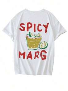 Nueva Camiseta de Verano Casual con Estampado de Bebidas Italianas, Cuello Redondo y Manga Corta, Ropa Casual Versátil y a la Moda para Mujer - Blanco - Ver 3