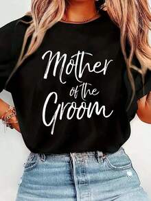 1 pieza Camiseta para la Madre del Novio, Divertida y Bonita, Regalo de Boda, Camiseta de Cuello Redondo y Manga Corta para Mujer, Camisetas Gráficas de Moda, Top para Mujer, 180g Algodón 100% - Negro - Ver 7