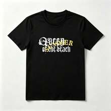 Letras Góticas Bicolor Playera de Algodón Negro Estilo Playero Desgastado - Negro - Ver 1