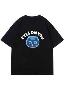 Men's Short-Sleeved T-Shirt With Cat Print, Modern Urban Style Design, American Fashion Brand, Loose Crew Neck, Half Sleeve, Casual Wear - 黑色 - 查看 1