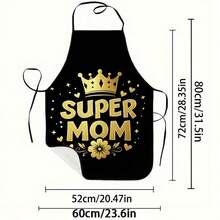 1pc 2D Printed "Super Dad" Crown & Beard Pattern Apron, Black & Gold Glitter Print Apron, Father's Day Gift, Kitchen Cooking BBQ Housework Apron - Black - View 2