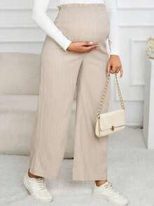 Pantalones anchos casuales sueltos de cintura de bolsa de papel de unicolor para maternidad, pantalones de maternidad, pantalones anchos de maternidad, ropa de maternidad para mujeres - Albaricoque - Ver 5
