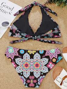 Conjunto de bikini con estampado floral para vacaciones en la playa en verano - Multicolor - Ver 2