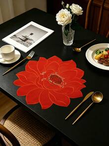 4/120pcs, Pink Lotus Embroidered Fabric Placemats, Waterproof & Oil-Resistant Table Mats, Washable & Odorless Bowl & Plate Pads, Suitable For Restaurant, Cafe, Homestay, Indoor & Outdoor Use, Fit For Festival, Party, Gathering, Birthday, Wedding, Dinner - Multicolor - View 8